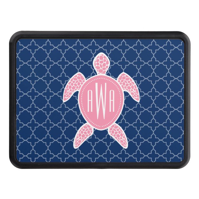 Monogrammed rosa havssköldpaddablått Quatrefoil Skydd För Dragkrok (Framsidan)
