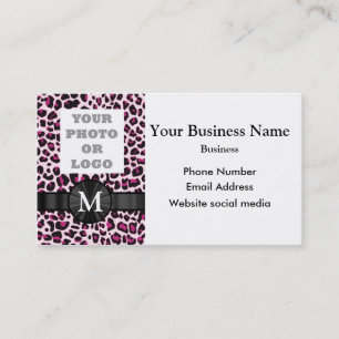 Monogrammed rosa leopardtryckmönster och logotyp visitkort