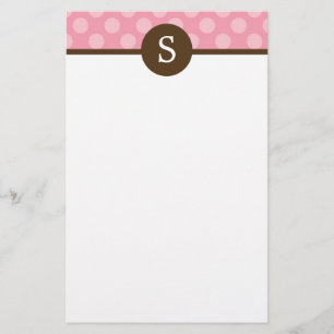 Monogrammed rosa polka dots brevpapper