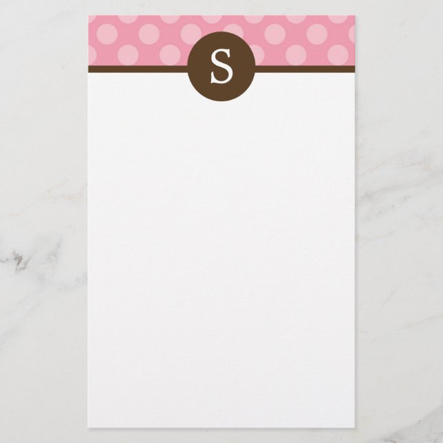 Monogrammed rosa polka dots brevpapper (Framsida)