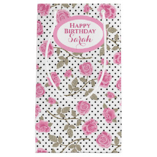 Monogrammed rosa ros och svart Polka dots