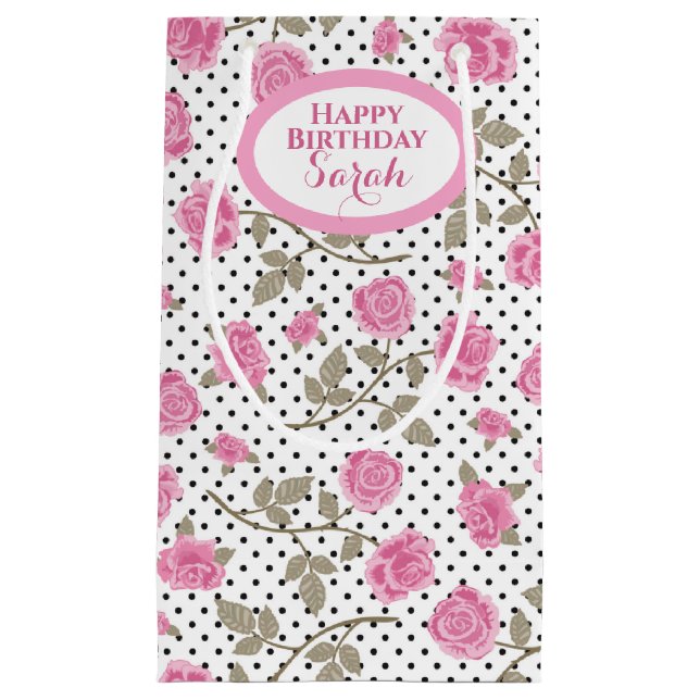 Monogrammed rosa ros och svart Polka dots (Framsidan)