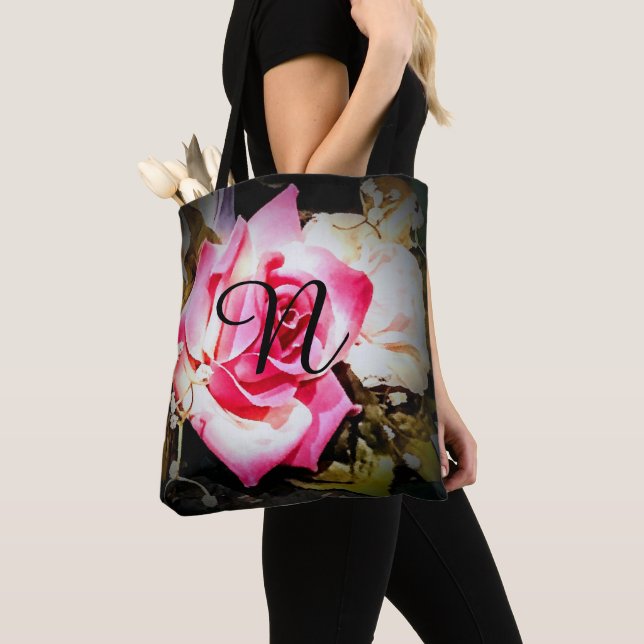 Monogrammed Rosa ros Tygkasse (Närbild)