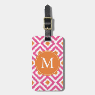 Monogrammed rosa TangerinediamantIkat mönster Bagagebricka