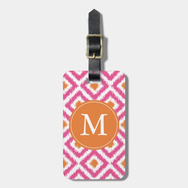 Monogrammed rosa TangerinediamantIkat mönster Bagagebricka (Vertikal Framsida)