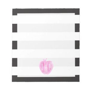 Monogrammed rosa vattenfärg Apple + Randar Anteckningsblock