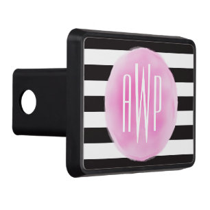 Monogrammed rosa vattenfärgsvart + Vitrandar Dragkroksskydd