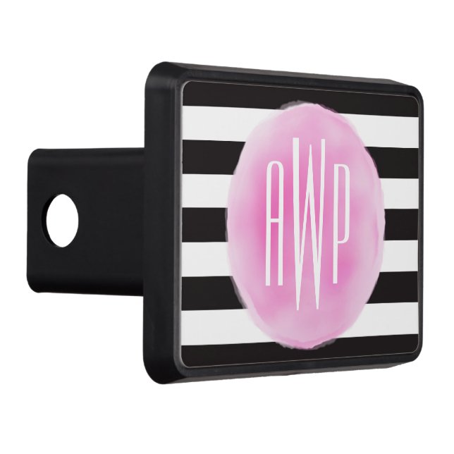 Monogrammed rosa vattenfärgsvart + Vitrandar Dragkroksskydd (Höger)