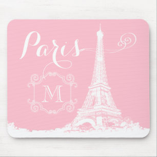 Monogrammed rosa vit för Paris Eiffel torn Musmatta