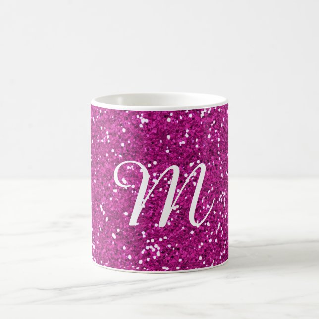 Monogrammed rosaglitteranpassningsbar kaffemugg (Center)