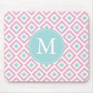 Monogrammed rosor & lila Ikat mönster Musmatta