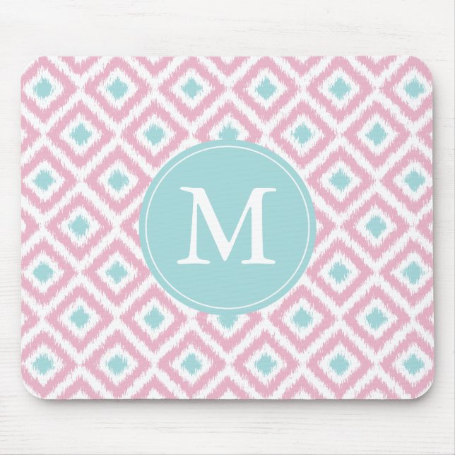 Monogrammed rosor & lila Ikat mönster Musmatta (Framsidan)
