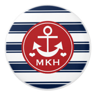 Monogrammed rött och marinen ankrar knopp