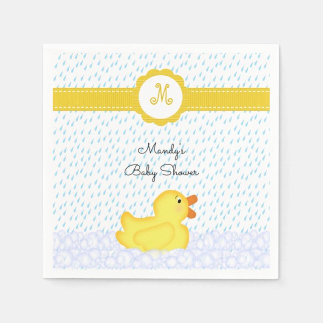 Monogrammed Rubber Ducky Baby Shower Napkins Pappersservett (Framsidan)