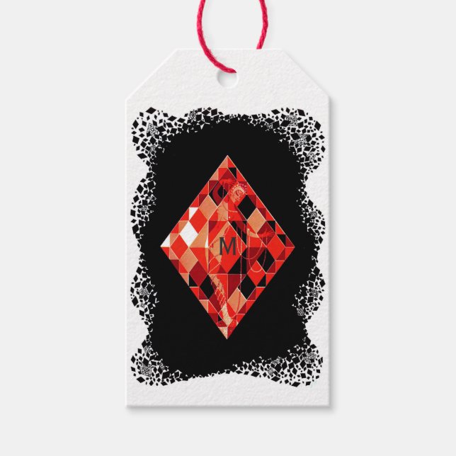 Monogrammed Ruby Birthstone Presentetikett (Framsidan)