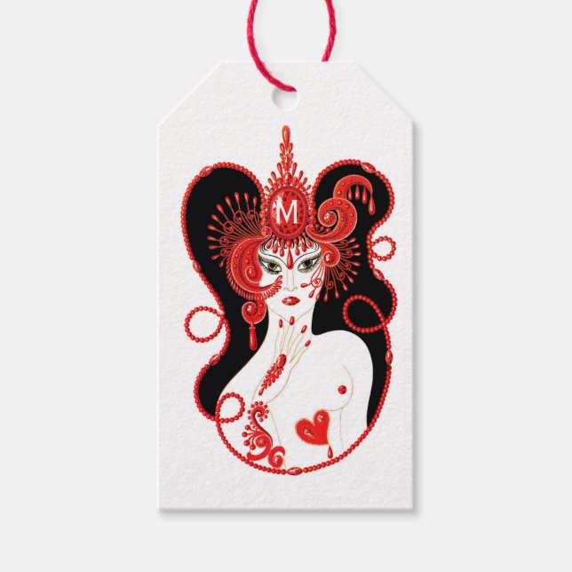 Monogrammed Ruby Birthstone Presentetikett (Framsidan)