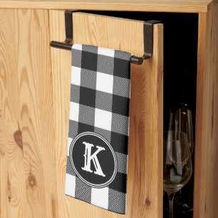 Monogrammed Rustic Black White Buffalo Play Kökshandduk