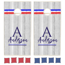 Monogrammed Rustic Grått Patriotic Cornhole Boards