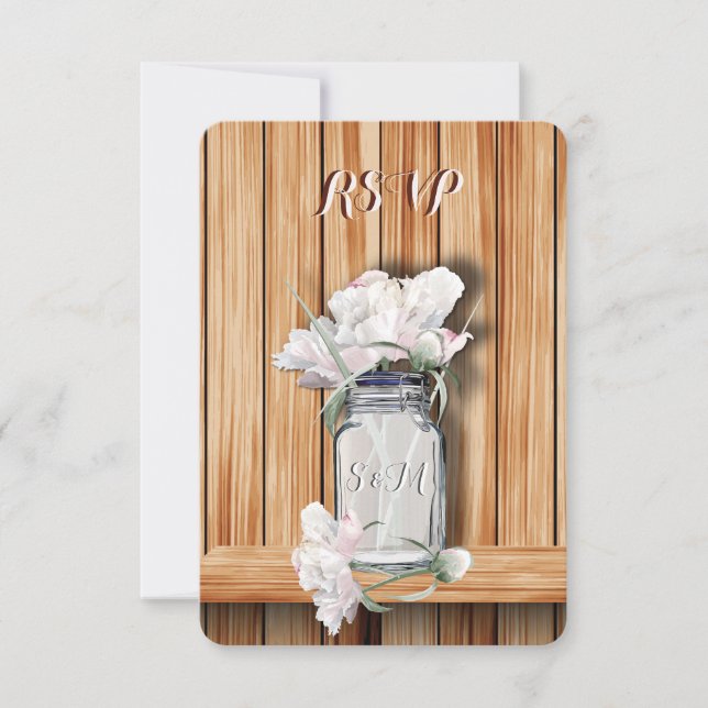 Monogrammed Rustic Mason Burk och Rosa Peonies OSA Kort (Framsida)