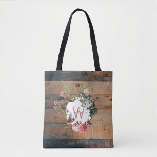 Monogrammed Rustic Wood Flowers Tygkasse