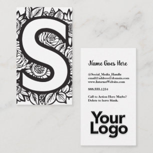 Monogrammed S Blommigt Black and White Company Log Visitkort