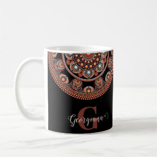 Monogrammed Safari Sunset Bohemian Dot Mandala Kaffemugg
