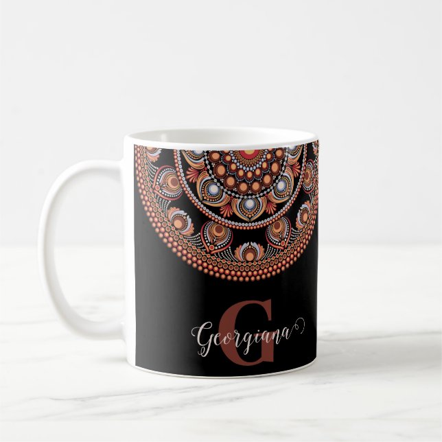 Monogrammed Safari Sunset Bohemian Dot Mandala Kaffemugg (Vänster)