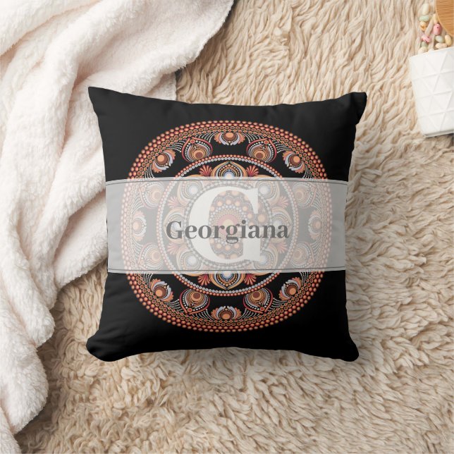 Monogrammed Safari Sunset Bohemian Dot Mandala Kudde (Filt)