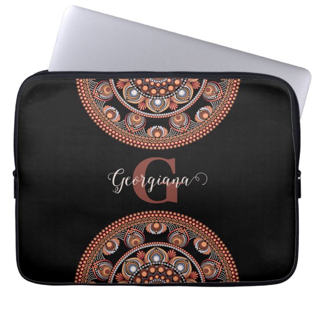 Monogrammed Safari Sunset Bohemian Dot Mandala Laptop Fodral (Framsidan)