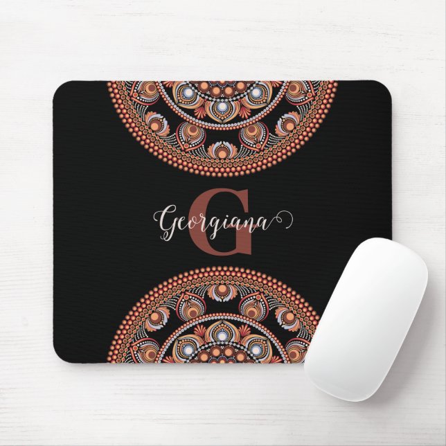 Monogrammed Safari Sunset Bohemian Dot Mandala Musmatta (Med mus)