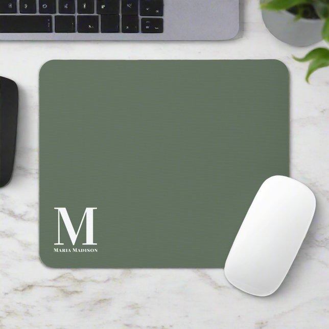 Monogrammed Sage Grönt Initial Namn Electronics Musmatta (Skapare uppladdad)