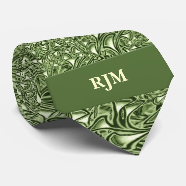 Monogrammed Sage Grönt Paisley Necktie Slips (Rullad)