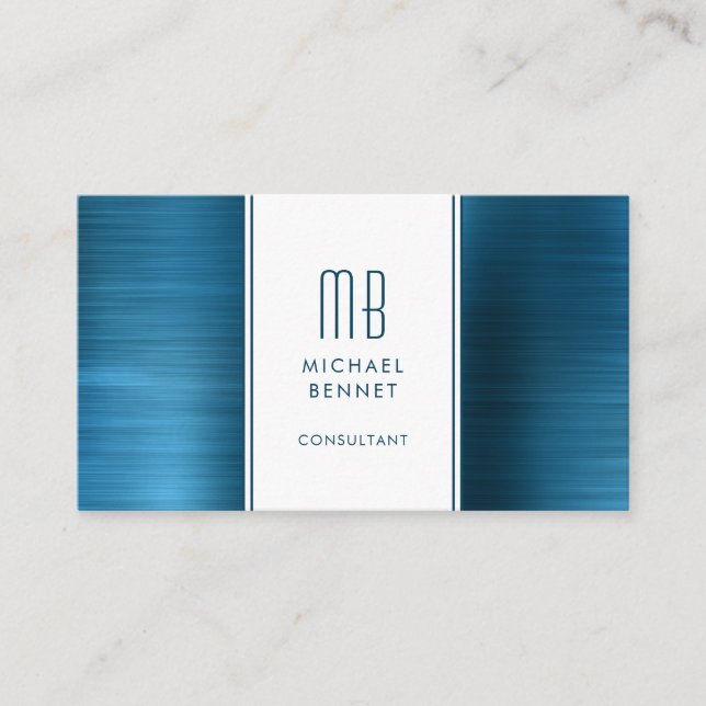 Monogrammed Sea Blue Brown Metallic Foil Consultan Visitkort (Framsida)