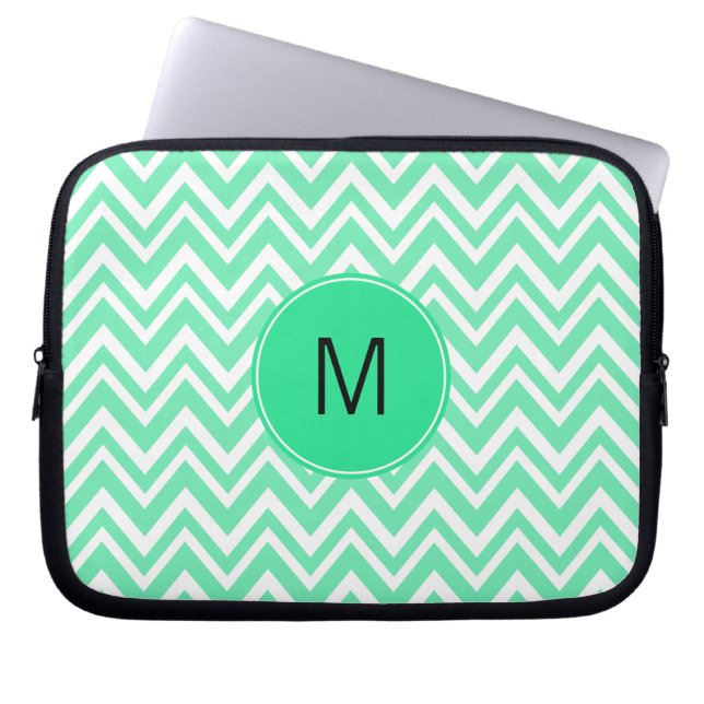 Monogrammed Seafoam Mint Grönt Ziggag Mönster Laptop Fodral (Framsidan)