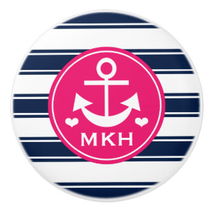 Monogrammed shock rosa och marinen ankrar knopp