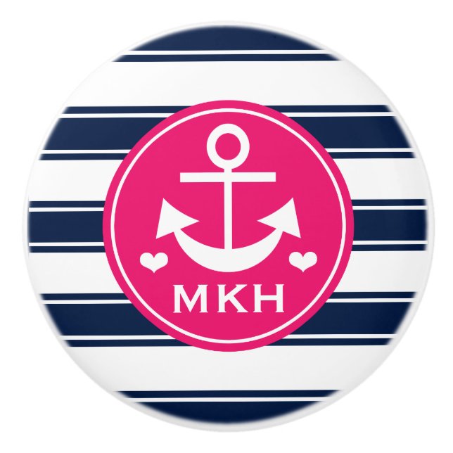 Monogrammed shock rosa och marinen ankrar knopp (Framsidan)
