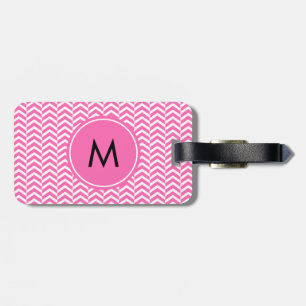 Monogrammed Shock rosa och White Chevron Mönster Bagagebricka