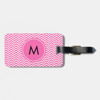 Monogrammed Shock rosa och White Chevron Mönster Bagagebricka