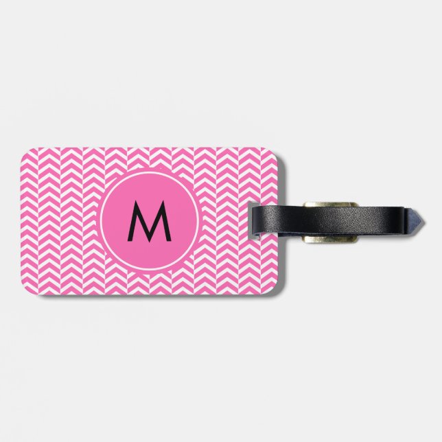 Monogrammed Shock rosa och White Chevron Mönster Bagagebricka (Baksida Vågrät)