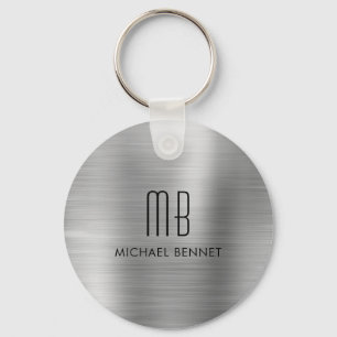 Monogrammed Silver Faux Brushed Metall Nyckelring