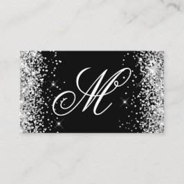 Monogrammed silver Glitter och Svarta Finare Visitkort