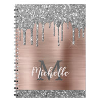 Monogrammed Silver Grått Glitter Drives Rosa Metal