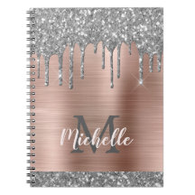 Monogrammed Silver Grått Glitter Drives Rosa Metal