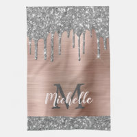 Monogrammed Silver Grått Glitter Drives Rosa Metal