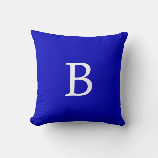 Monogrammed Solid Color Cobalt Blue Kudde (Framsida)