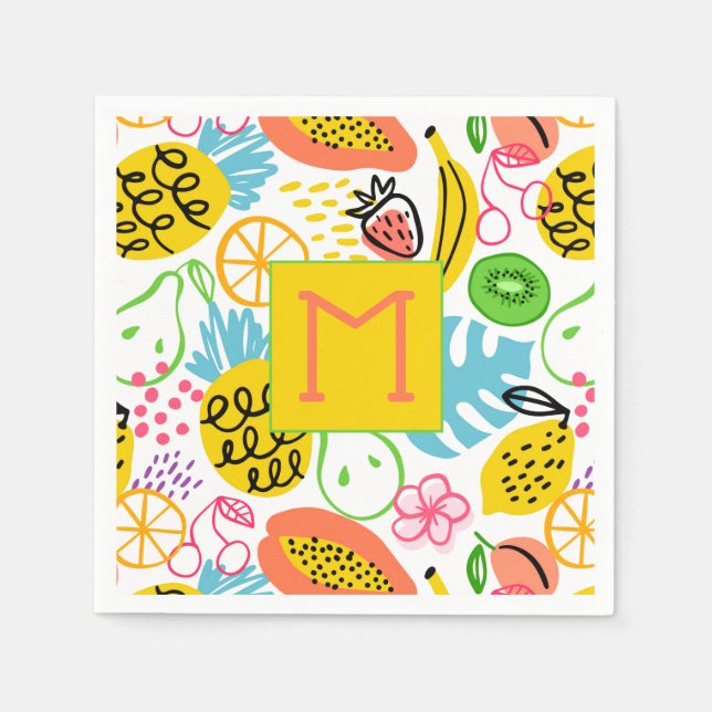Monogrammed sommarfrukt Mönster Pappersservett (Framsidan)