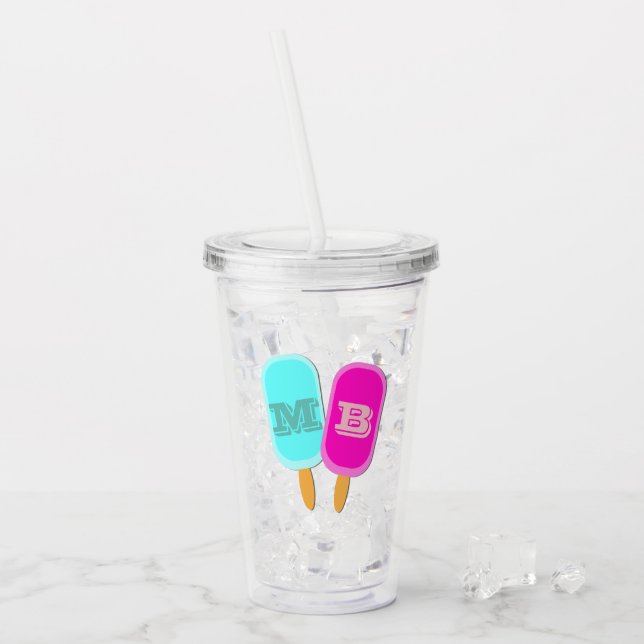 Monogrammed sommariserade Lollies Popsicles Take Away Mugg (Framsida Ice)