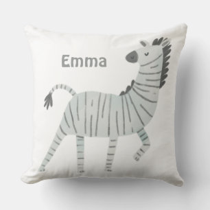 Monogrammed söt zebraplantor, vit grått kudde