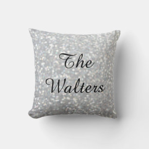 Monogrammed Sparkly Silver Pillow Kudde