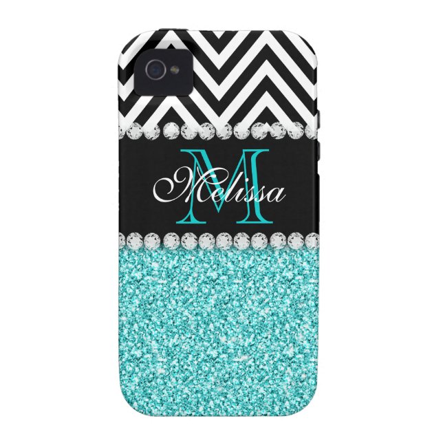 MONOGRAMMED SPARRE FÖR AQUAGLITTERSVART Case-Mate iPhone SKAL (Baksidan)